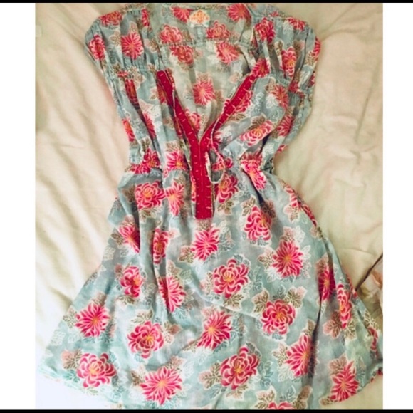 Free People Rare Blue Tunic with Pink Flowers Size S. - Picture 5 of 9